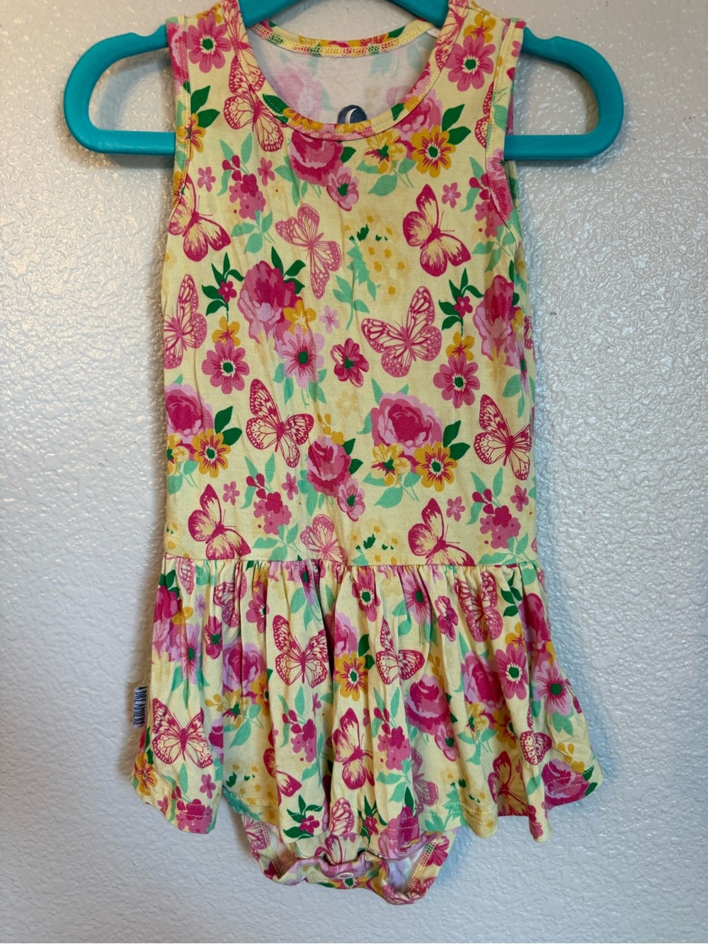 Dreamers Yellow Floral & Pink Butterfly Skirted Romper